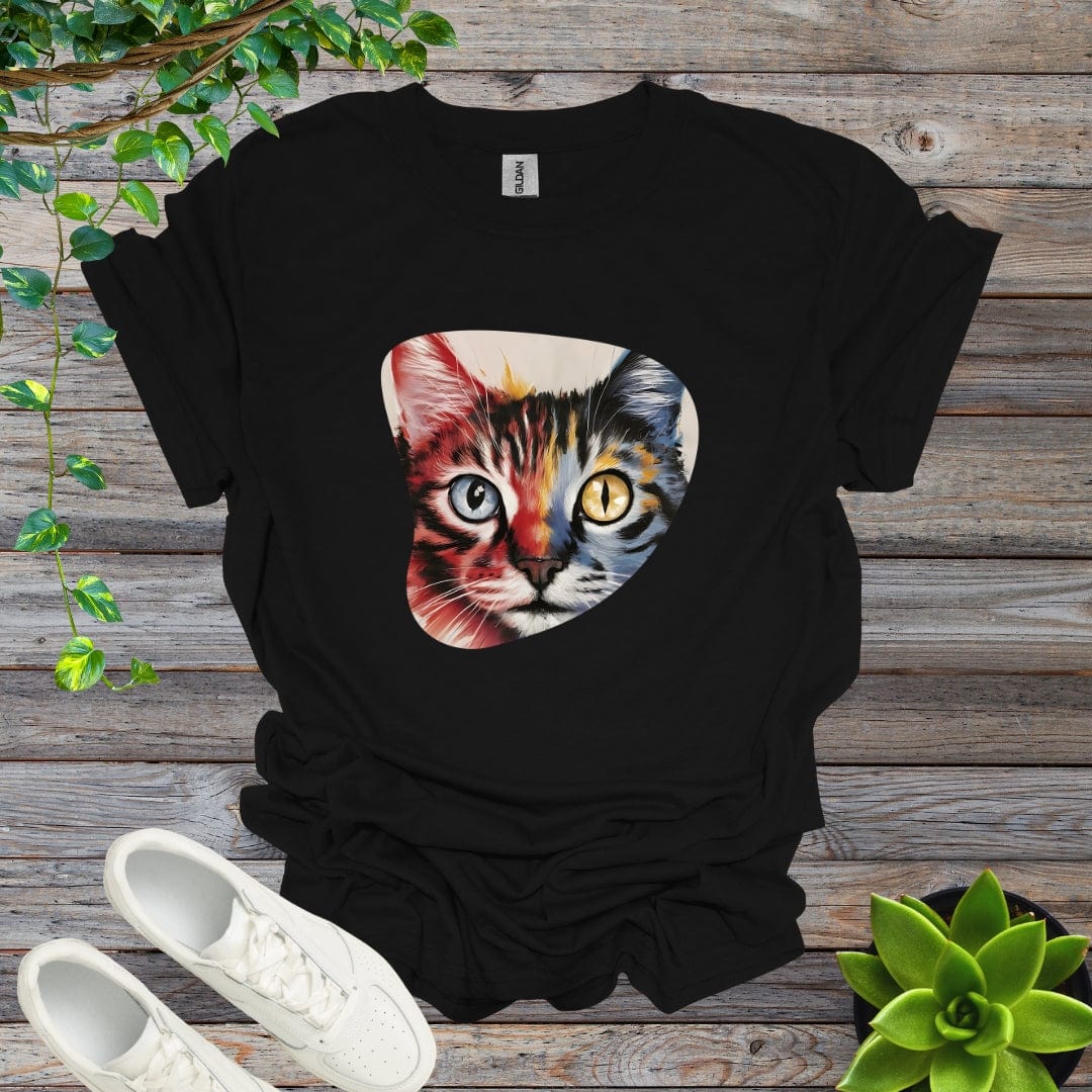 Black / S Abstract Colored Cat Shirt