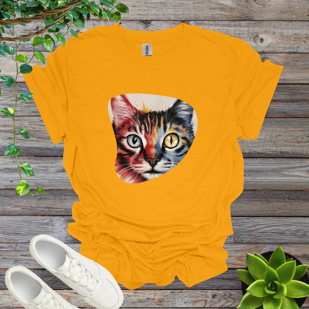 Gold / S Abstract Colored Cat Shirt