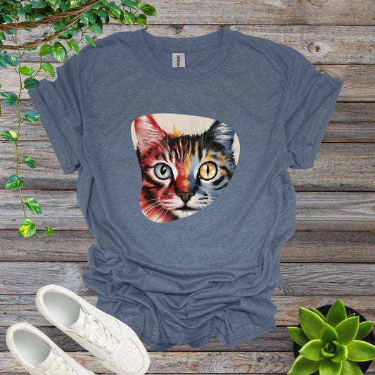 Heather Indigo / S Abstract Colored Cat Shirt