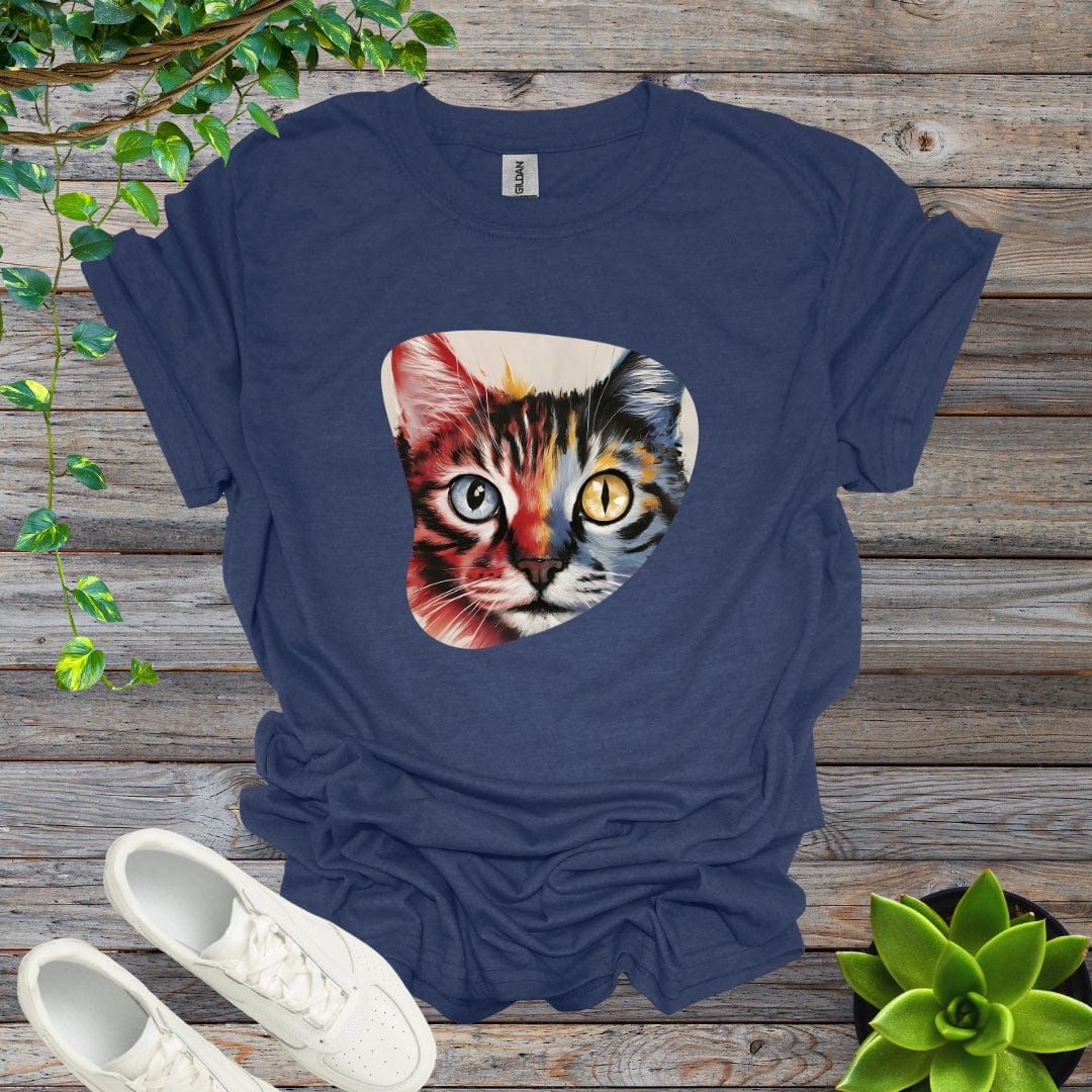 Heather Navy / S Abstract Colored Cat Shirt