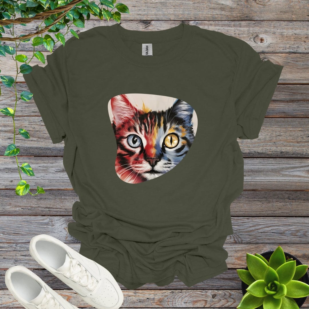 Military Green / S Abstract Colored Cat Shirt