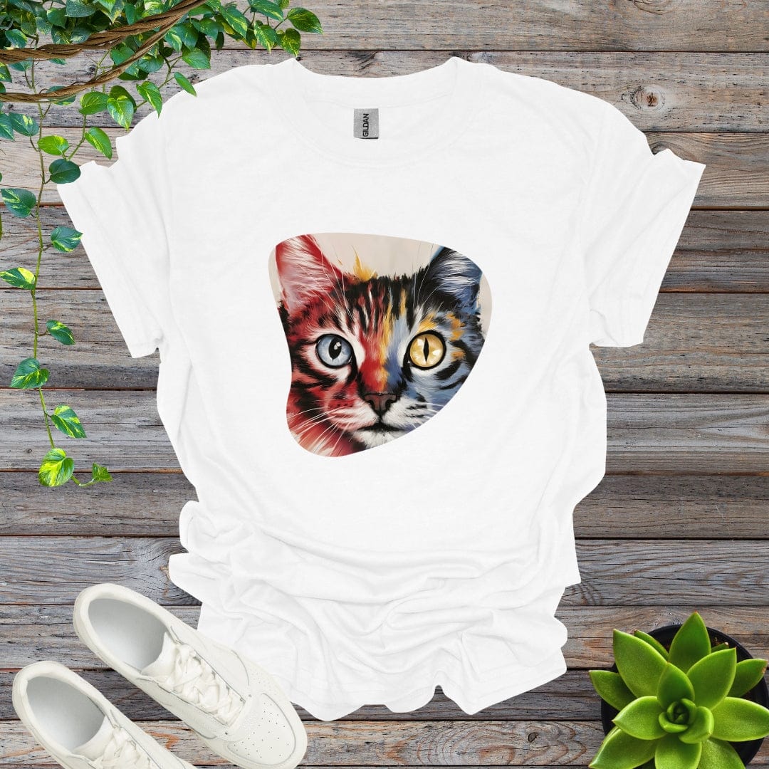 White / S Abstract Colored Cat Shirt