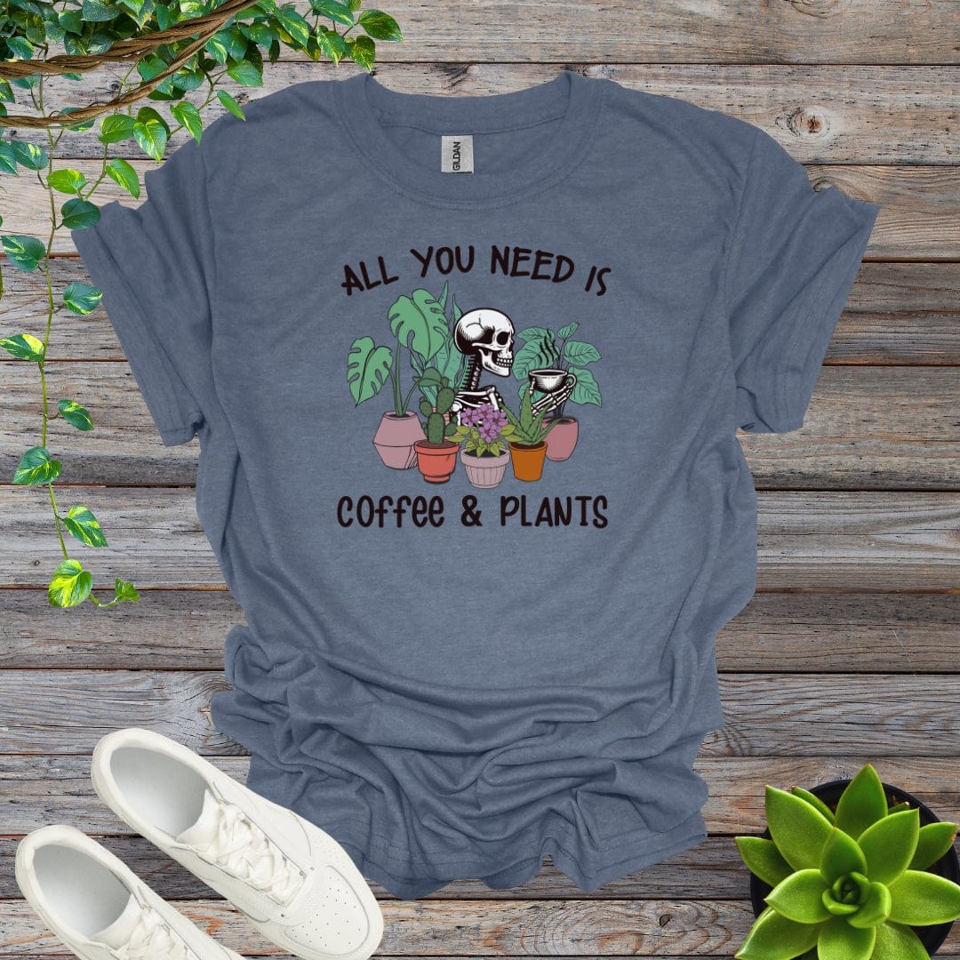 Heather Indigo / S All you need is coffee & plants Shirt