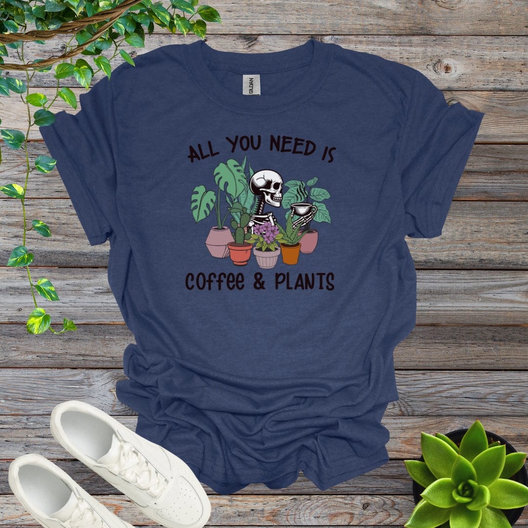 Heather Navy / S All you need is coffee & plants Shirt