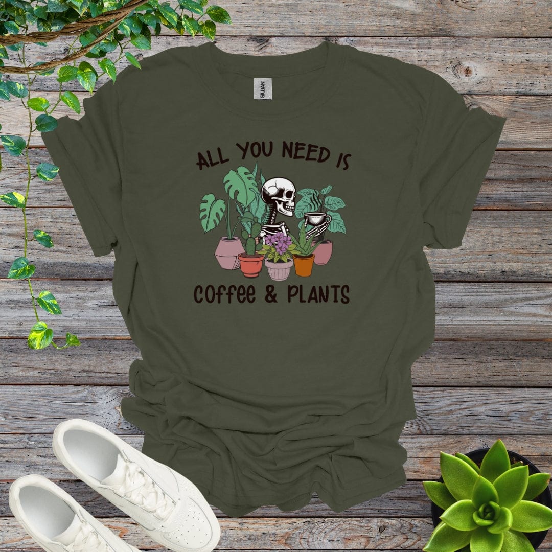 Military Green / S All you need is coffee & plants Shirt