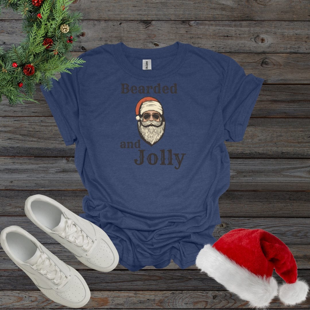 Heather Navy / S Bearded & Jolly Christmas Santa Shirt