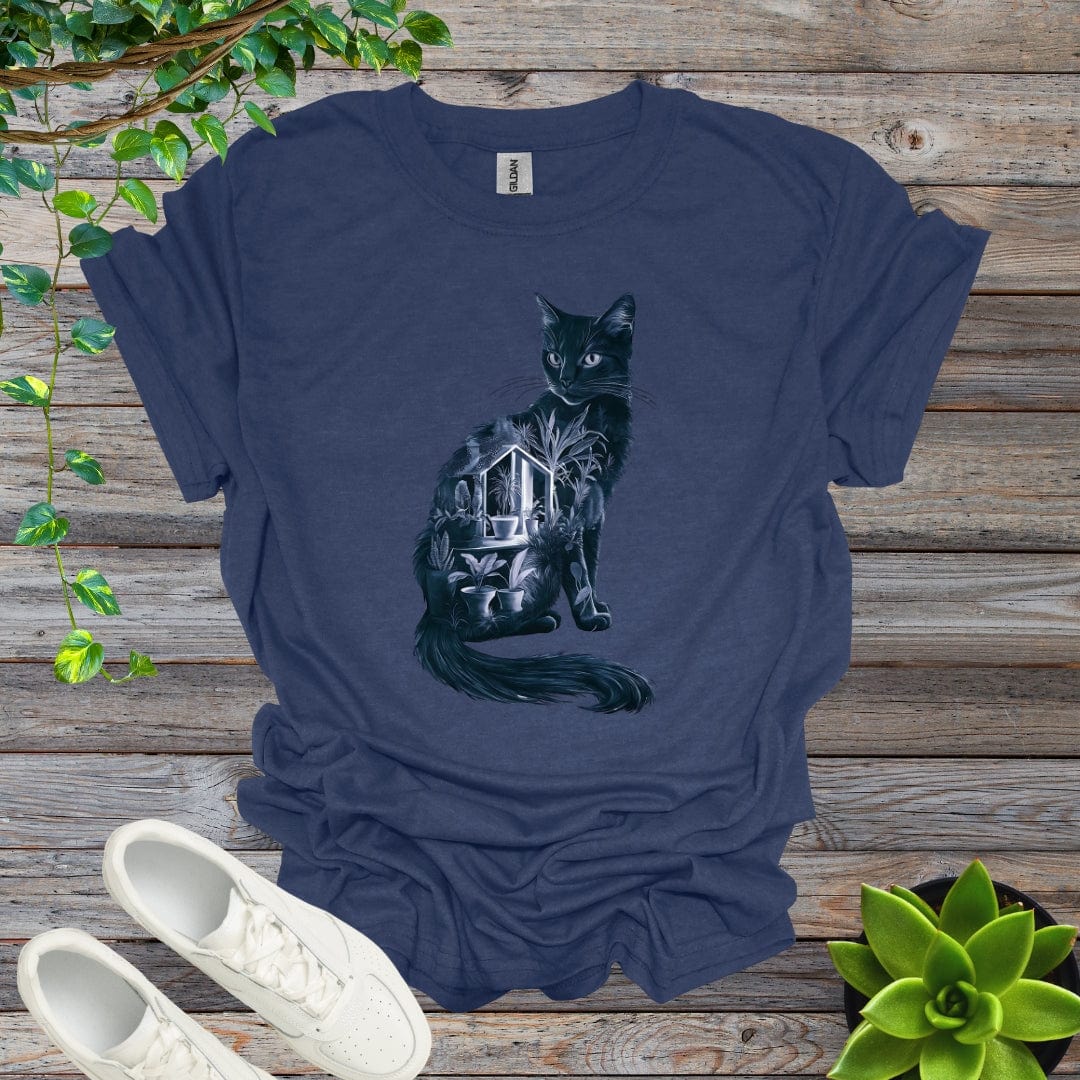 Heather Navy / S Cat Plant Silhouette Shirt