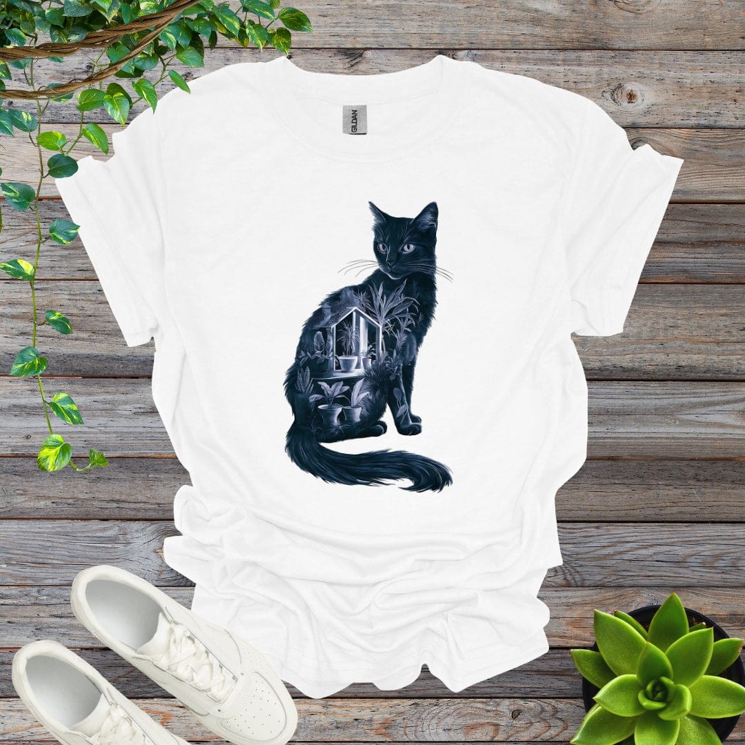 White / S Cat Plant Silhouette Shirt