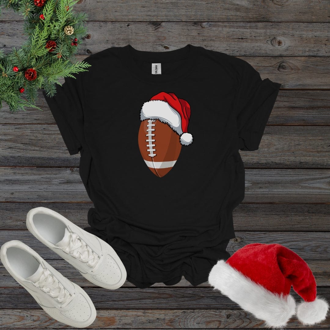 Black / S Christmas Football With Santa Hat Shirt