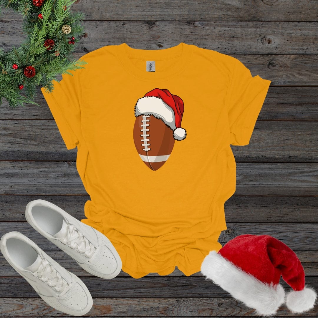 Gold / S Christmas Football With Santa Hat Shirt