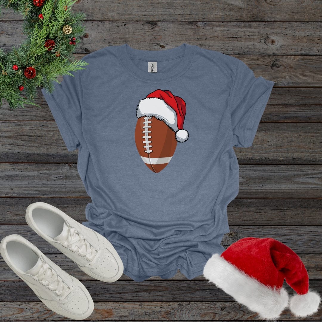 Heather Indigo / S Christmas Football With Santa Hat Shirt