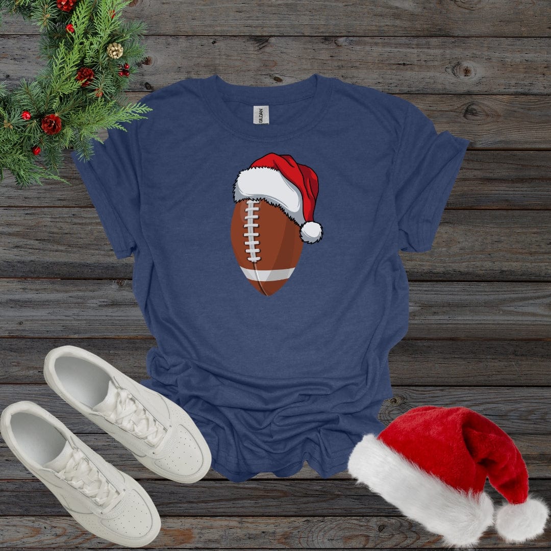 Heather Navy / S Christmas Football With Santa Hat Shirt