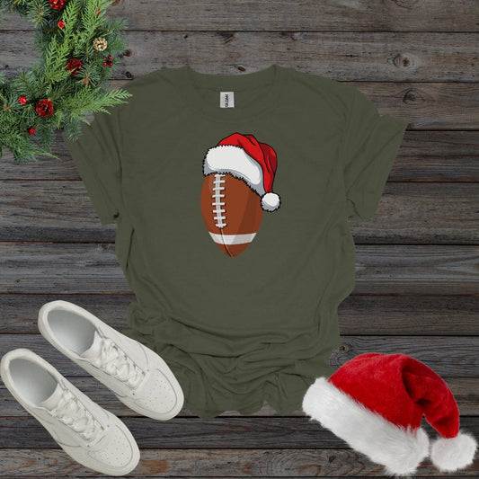 Military Green / S Christmas Football With Santa Hat Shirt