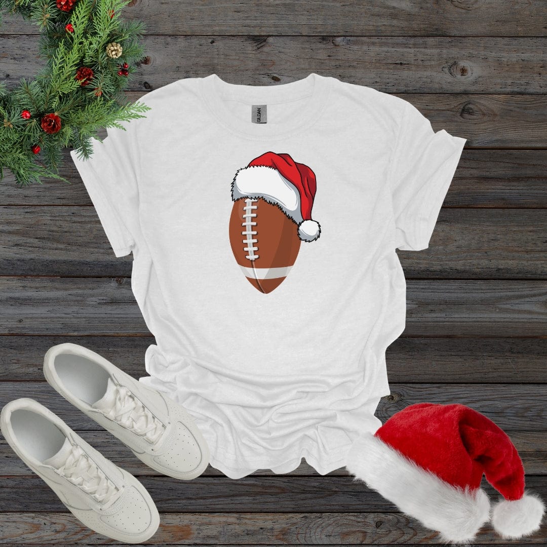 White / S Christmas Football With Santa Hat Shirt