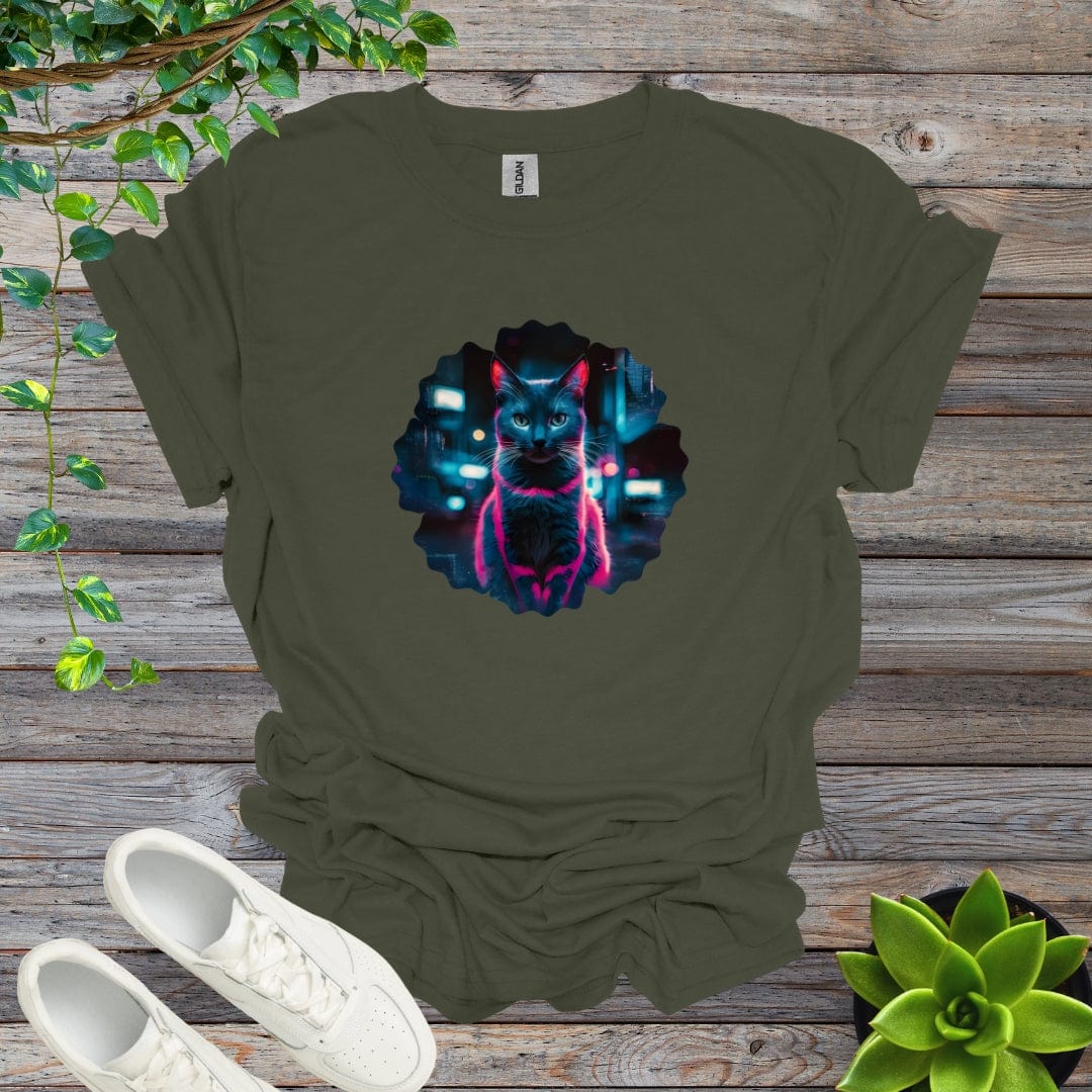 Military Green / S City Neon Cat Shirt