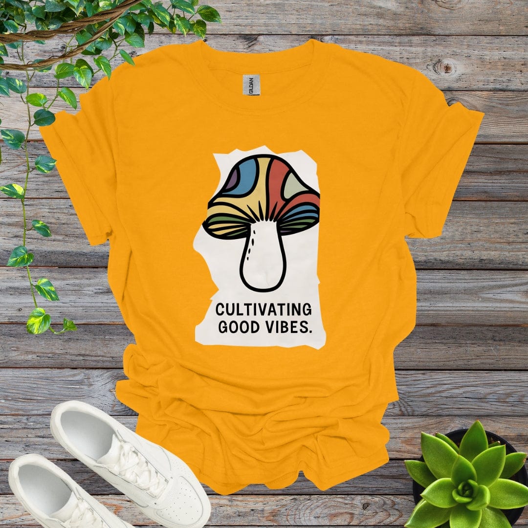 Gold / S Cultivating Good Vibes - Mushroom Shirt