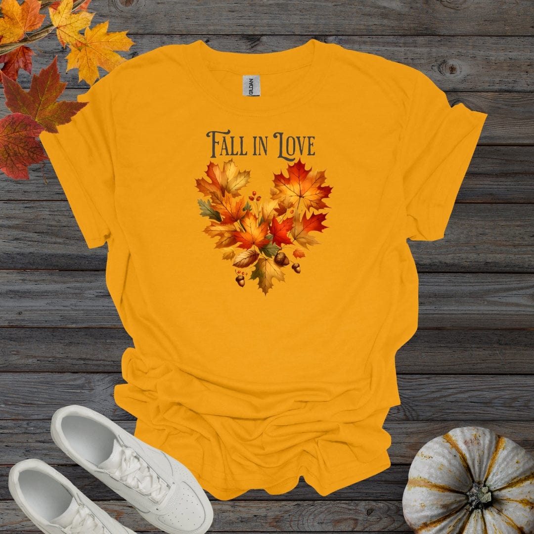 Gold / S Fall In Love - Fall Leaves Heart Shirt