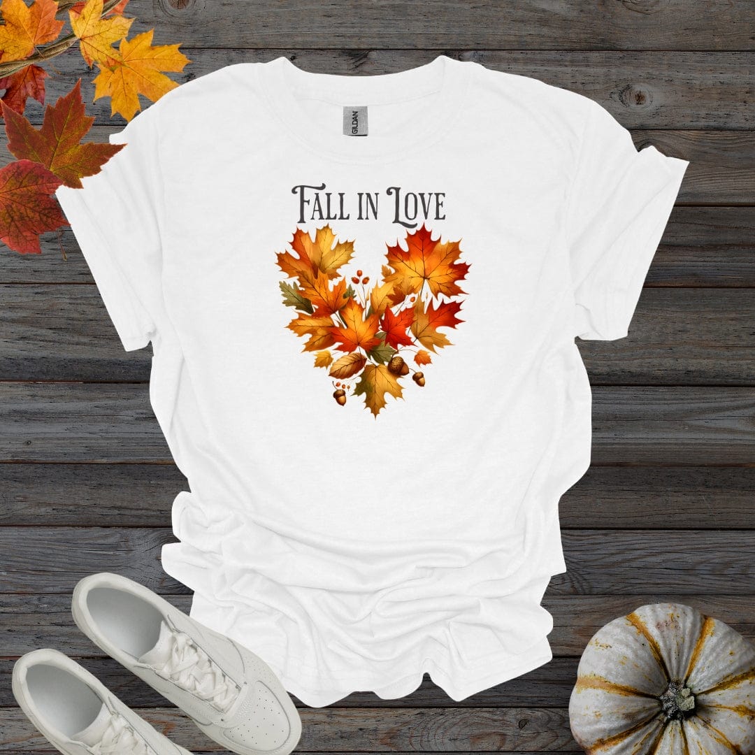 White / S Fall In Love - Fall Leaves Heart Shirt