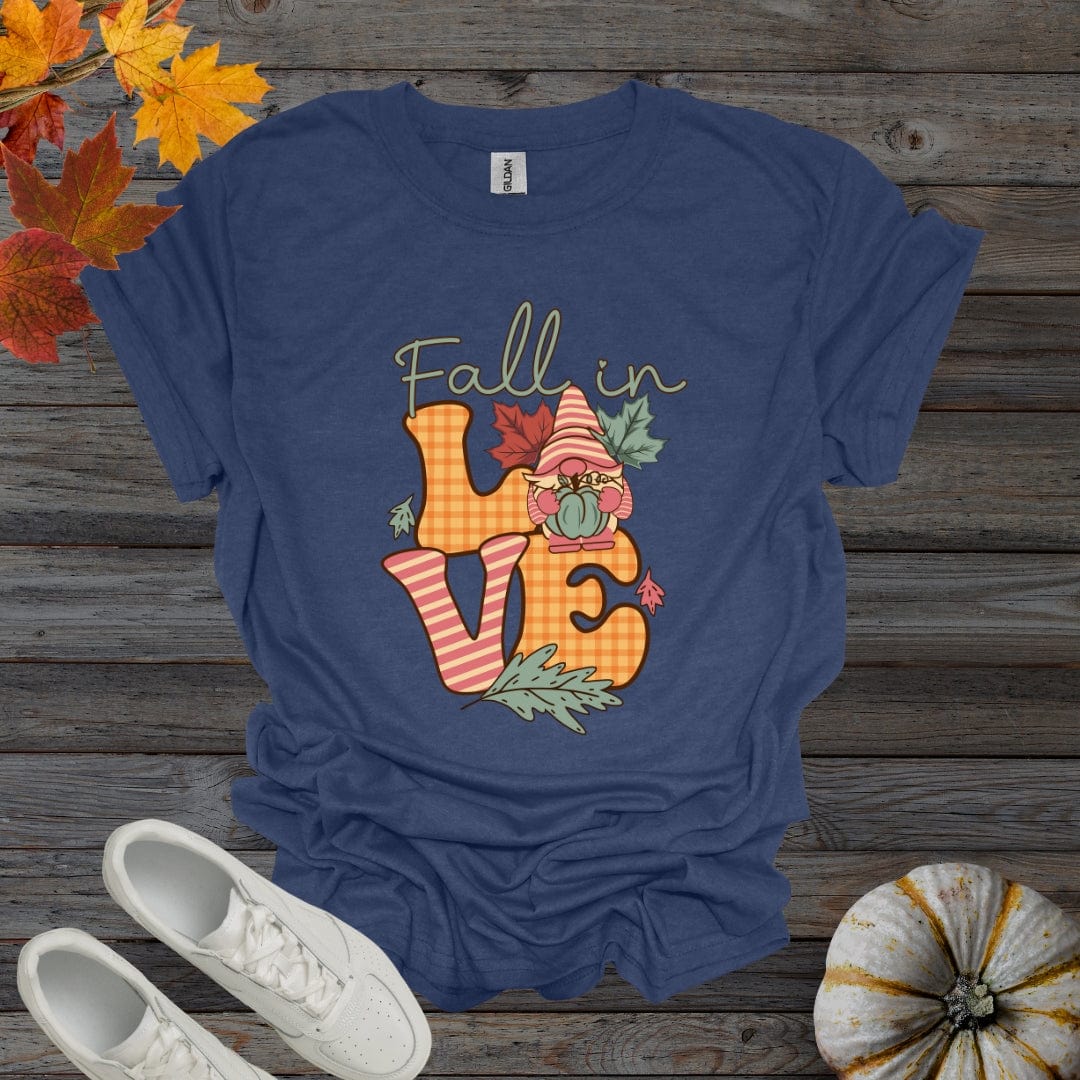 Heather Navy / S Fall In Love Gnome Shirt