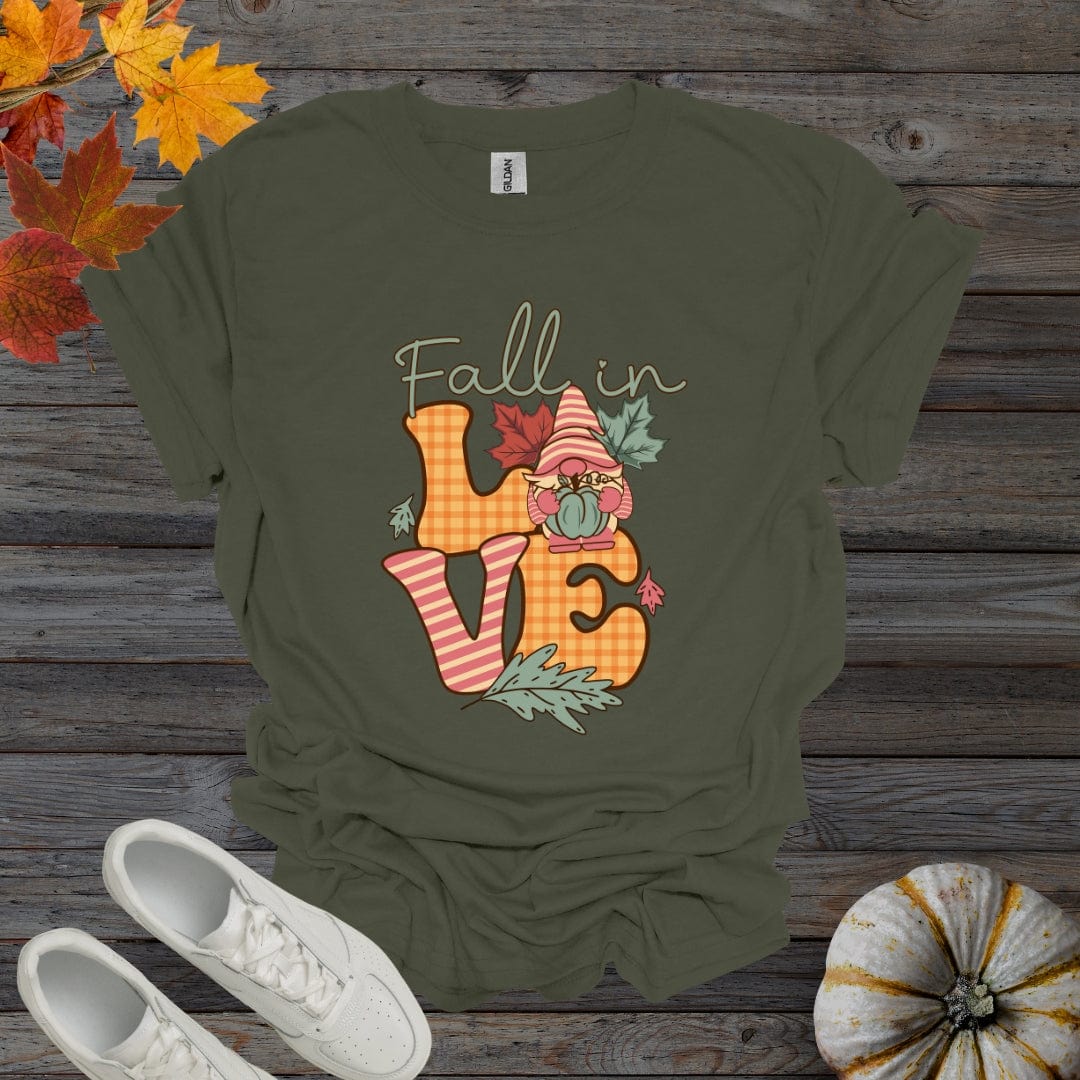 Military Green / S Fall In Love Gnome Shirt