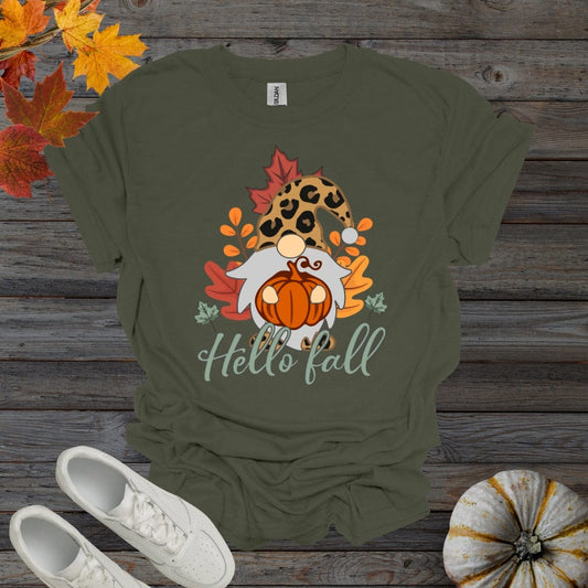 Military Green / S Hello Fall Gnome Shirt