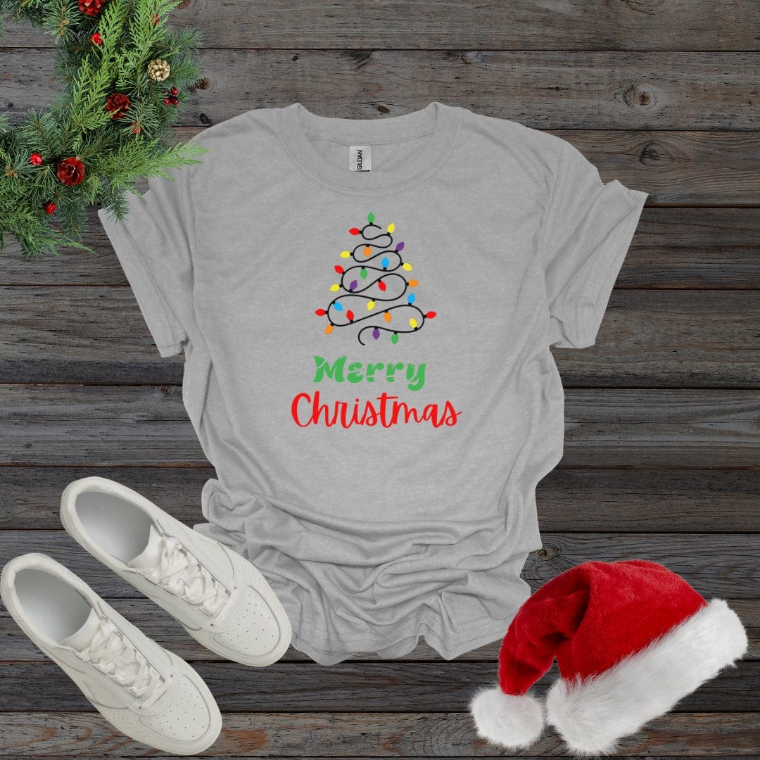 Sport Grey / S Merry Christmas Lightbulb Christmas Tree Shirt