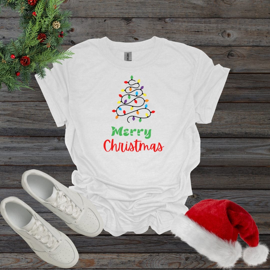 White / S Merry Christmas Lightbulb Christmas Tree Shirt