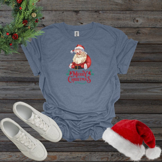 Heather Indigo / S Merry Christmas Santa Shirt