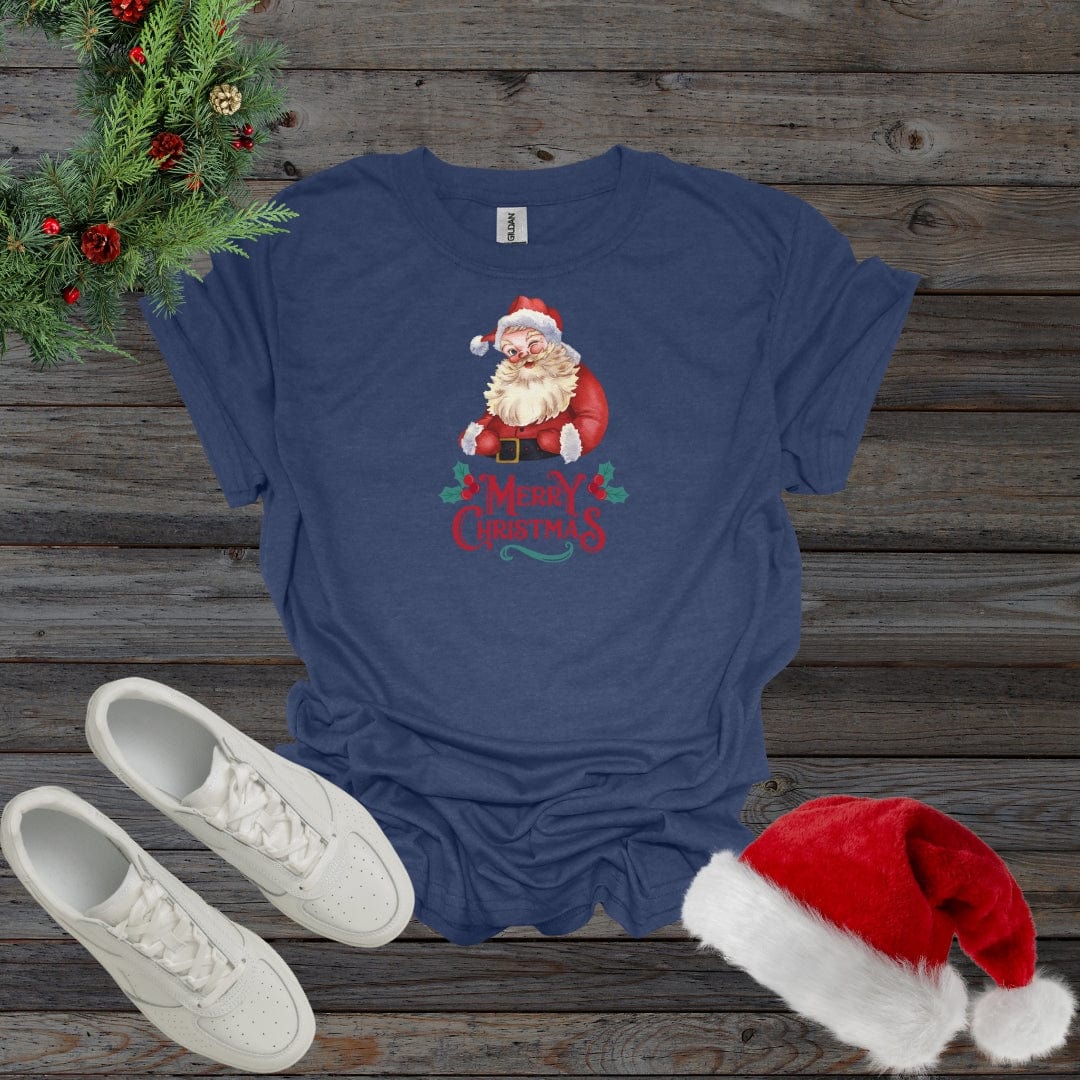 Heather Navy / S Merry Christmas Santa Shirt