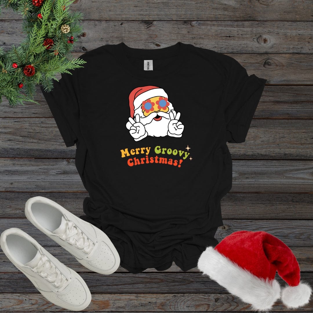 Black / S Merry Groovy Christmas Shirt