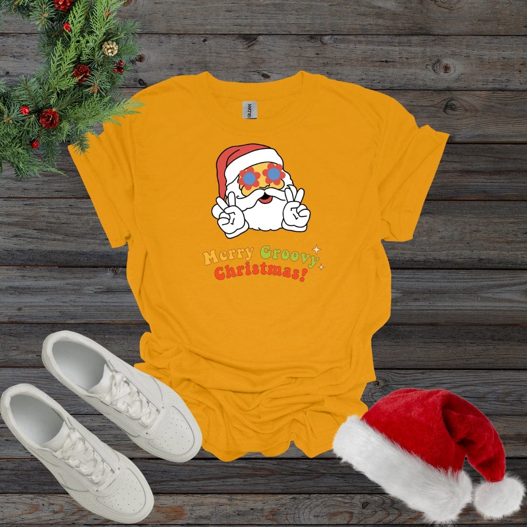 Gold / S Merry Groovy Christmas Shirt