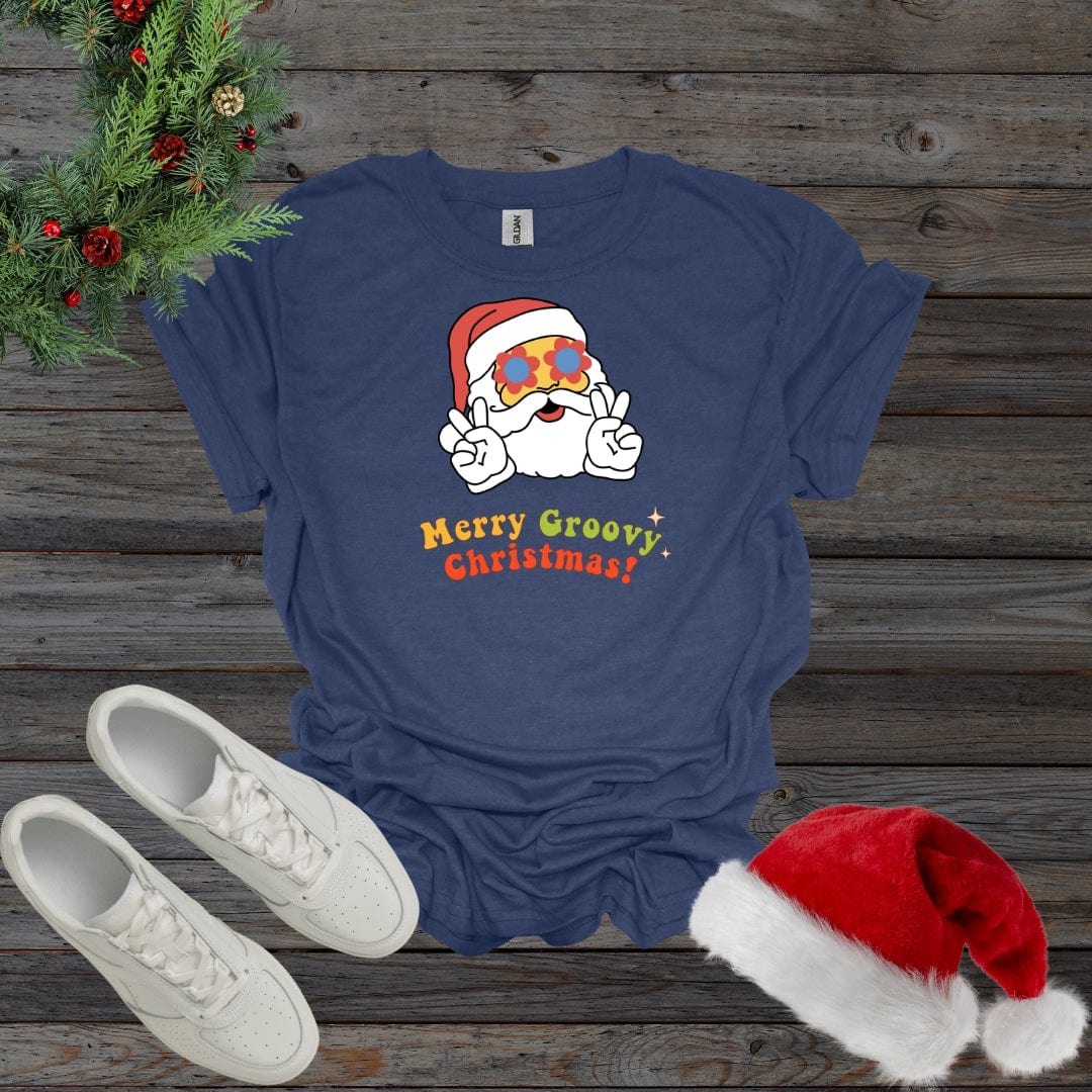 Heather Navy / S Merry Groovy Christmas Shirt