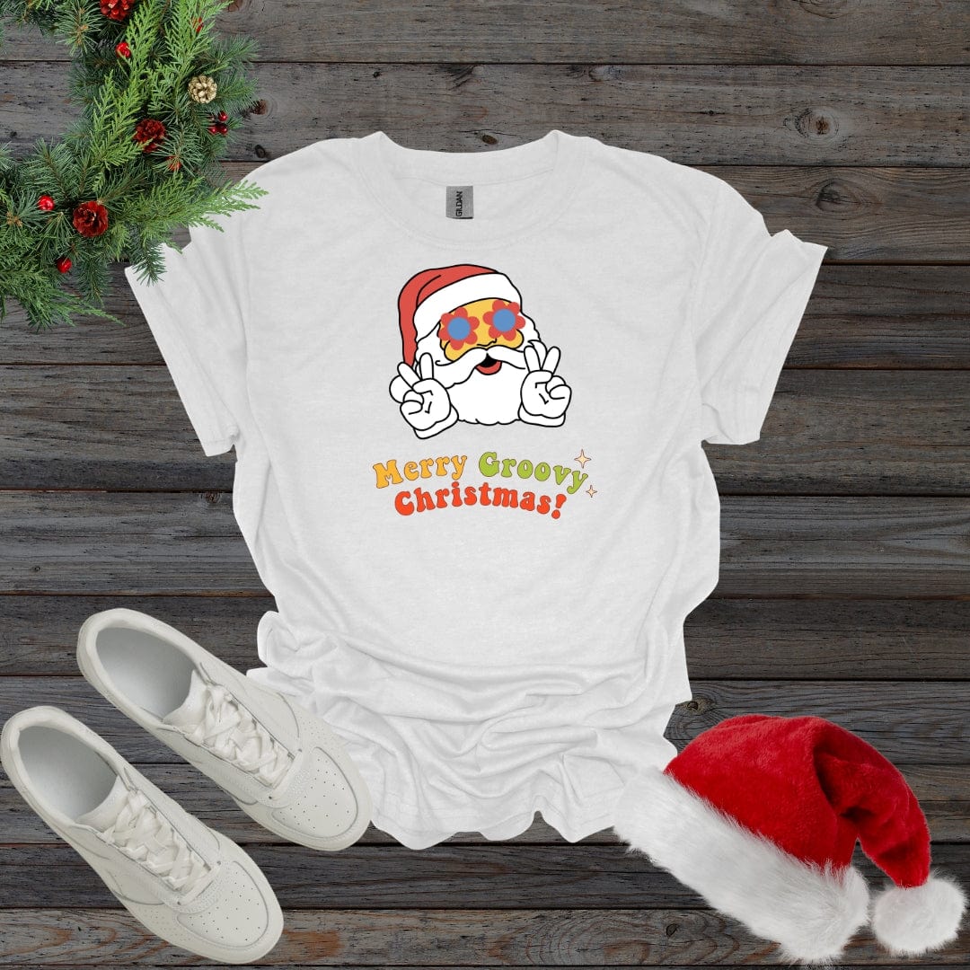 White / S Merry Groovy Christmas Shirt