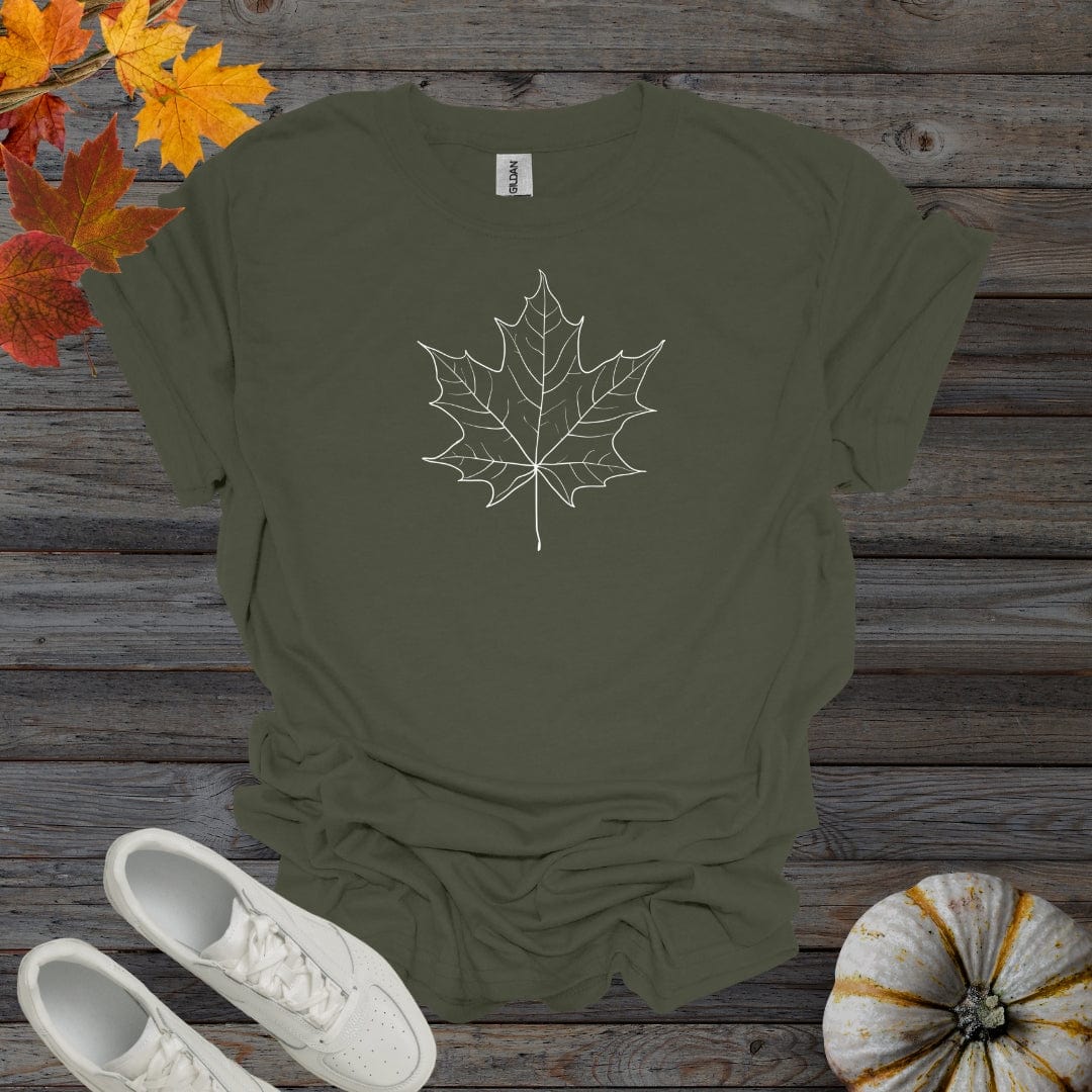 Military Green / S Minimalist Fall Leaf Shirt