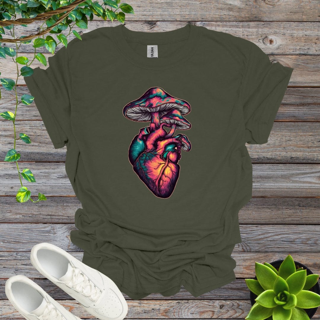 Military Green / S Mushroom Heart - Version 1 Shirt