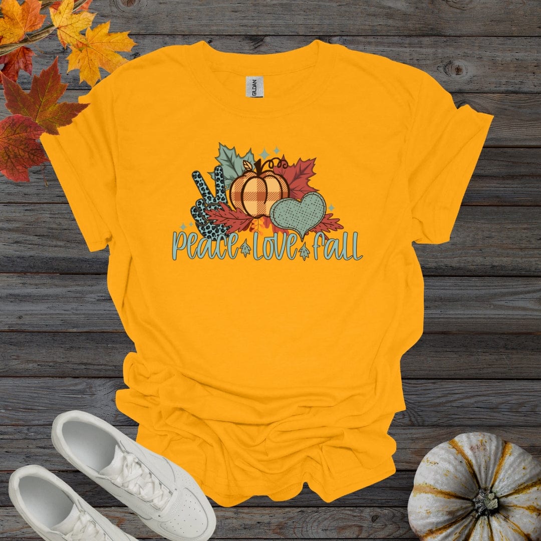 Gold / S Peace Love Fall - Retro Style Shirt