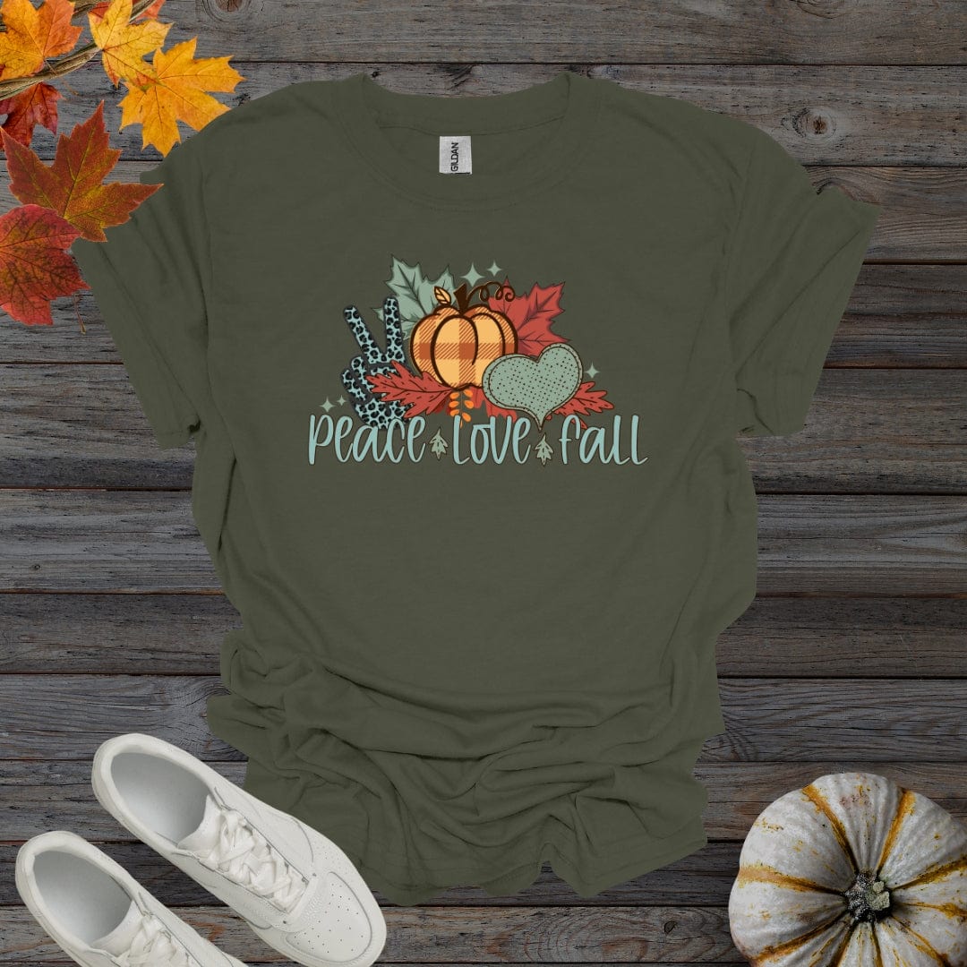 Military Green / S Peace Love Fall - Retro Style Shirt