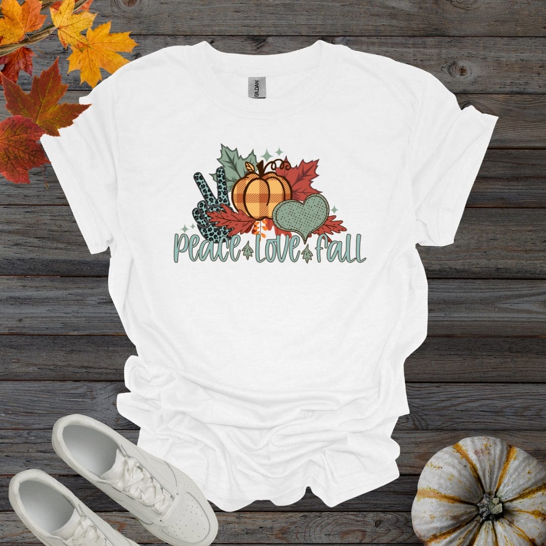 White / S Peace Love Fall - Retro Style Shirt