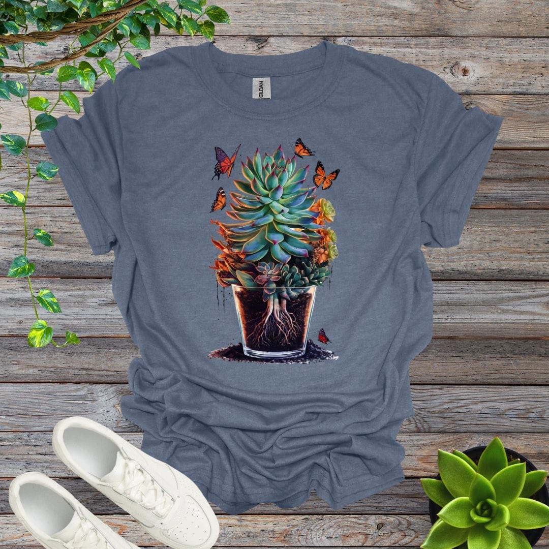 Heather Indigo / S Potted Succulent - Version 1 Shirt