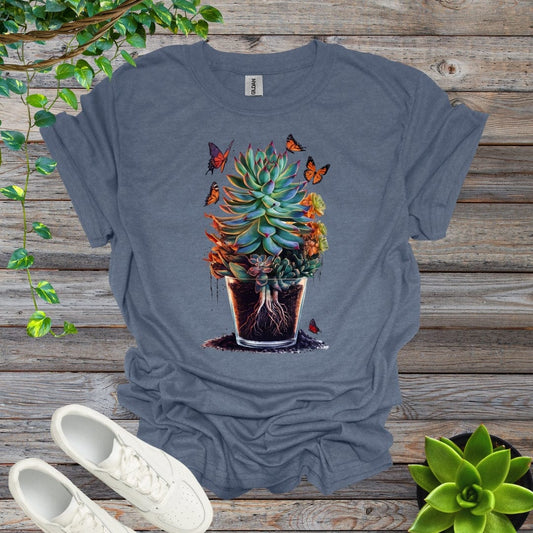 Heather Indigo / S Potted Succulent - Version 1 Shirt