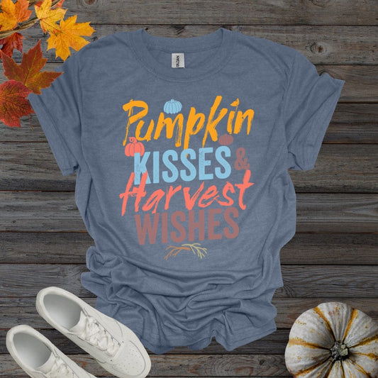 Heather Indigo / S Pumpkin Kisses & Harvest Wishes Shirt