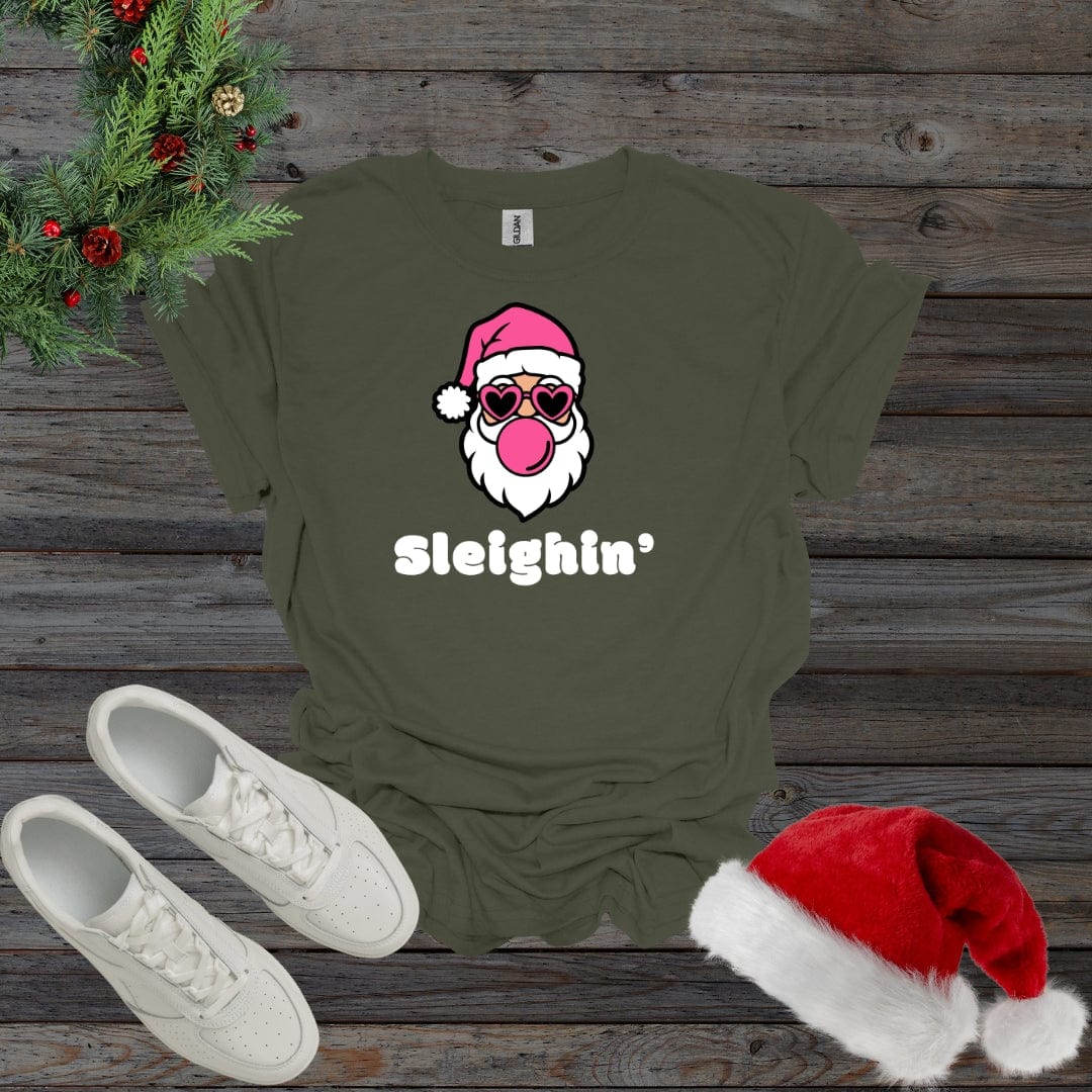 Military Green / S Sleighin' Santa Sassy Shirt